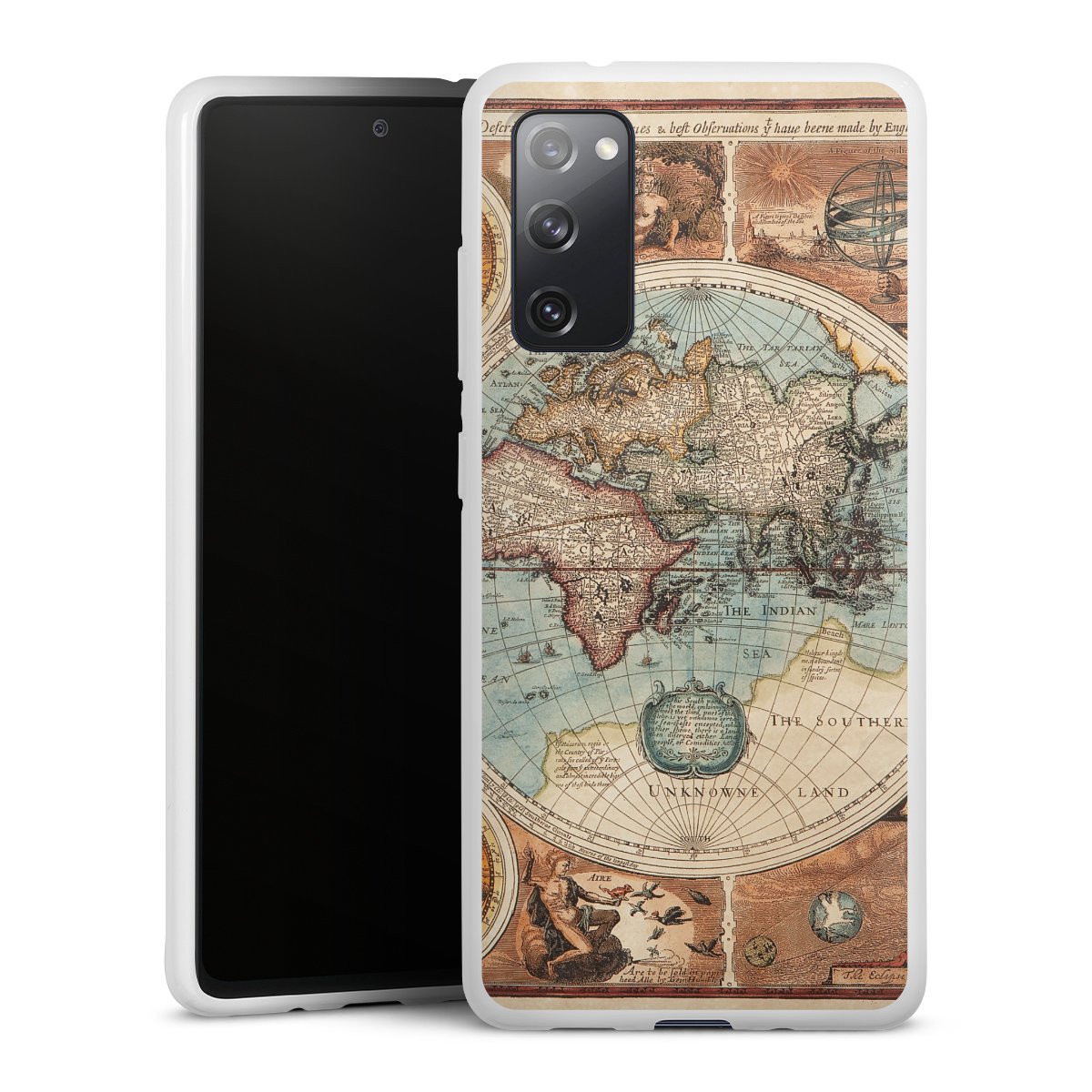 Galaxy S20 FE Handy Silikon Hülle Case weiß Handyhülle World Map Vintage Map Silikon Case