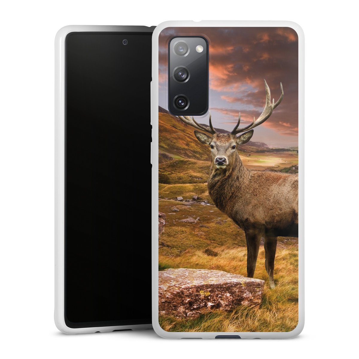 Galaxy S20 FE Handy Silikon Hülle Case weiß Handyhülle Meadow Mountain Deer Silikon Case