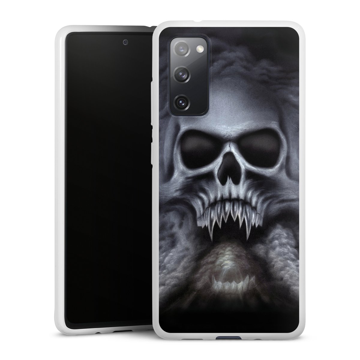 Galaxy S20 FE Handy Silikon Hülle Case weiß Handyhülle Totenkopf Skull Silikon Case