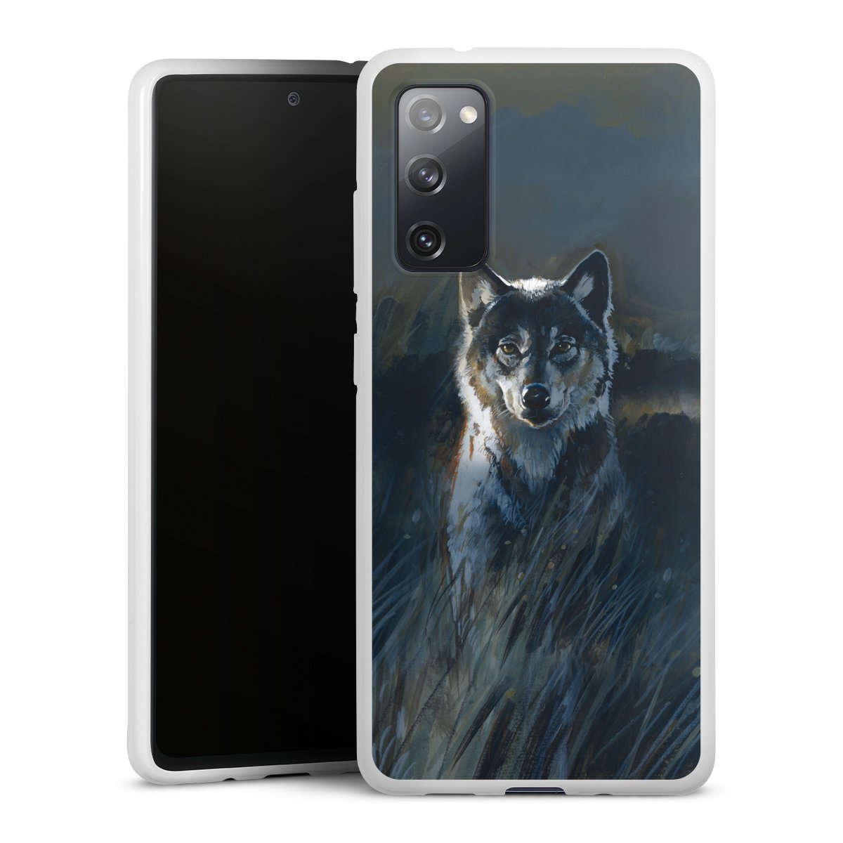 Galaxy S20 FE Handy Silikon Hülle Case weiß Handyhülle Nature Wolf Painting Silikon Case