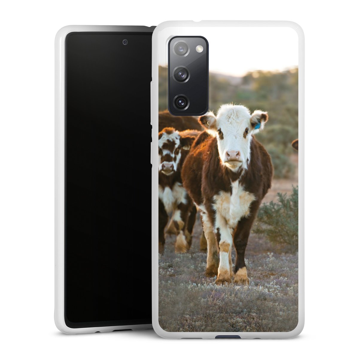 Galaxy S20 FE Handy Silikon Hülle Case weiß Handyhülle Cow Farmer Calf Silikon Case