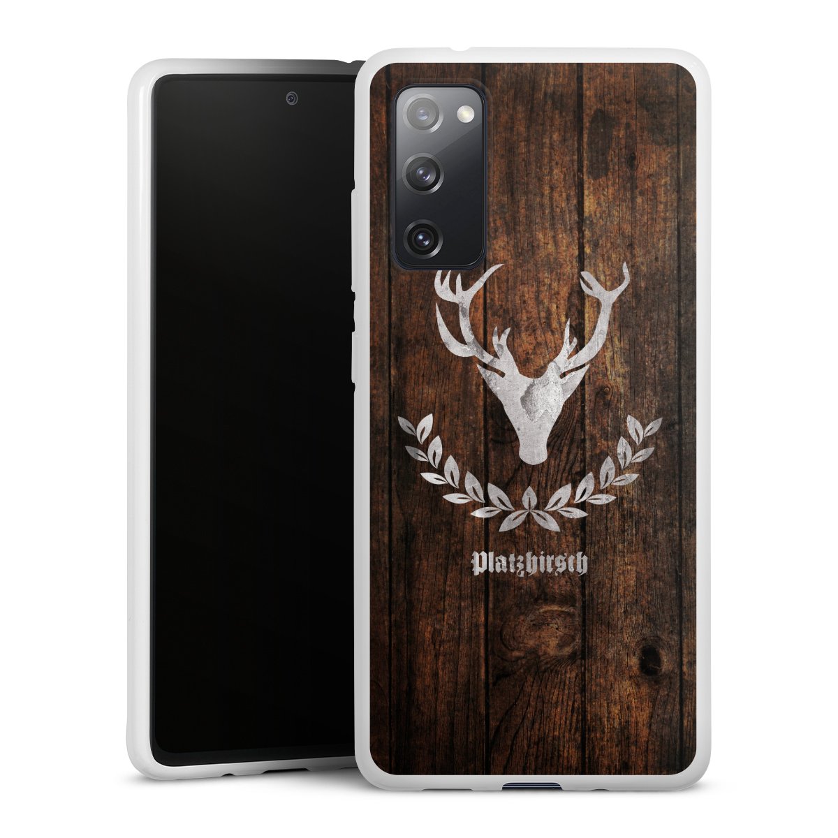 Galaxy S20 FE Handy Silikon Hülle Case weiß Handyhülle Deer Wood Wooden Look Silikon Case