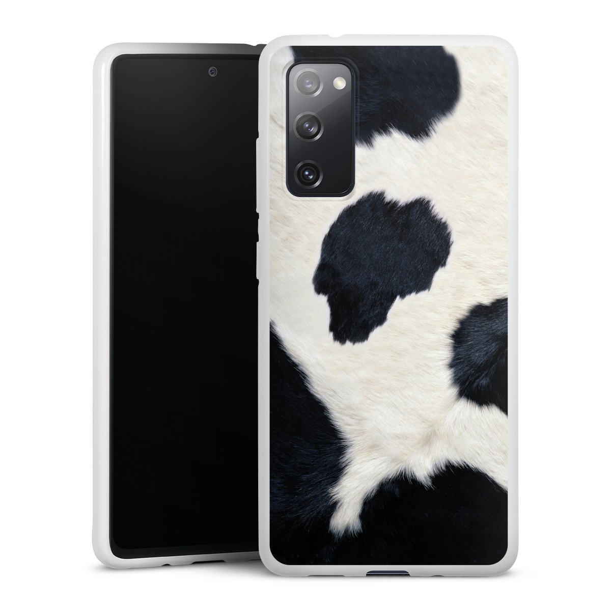 Galaxy S20 FE Handy Silikon Hülle Case weiß Handyhülle Animal Look Animal Print Cow Skin Silikon Case