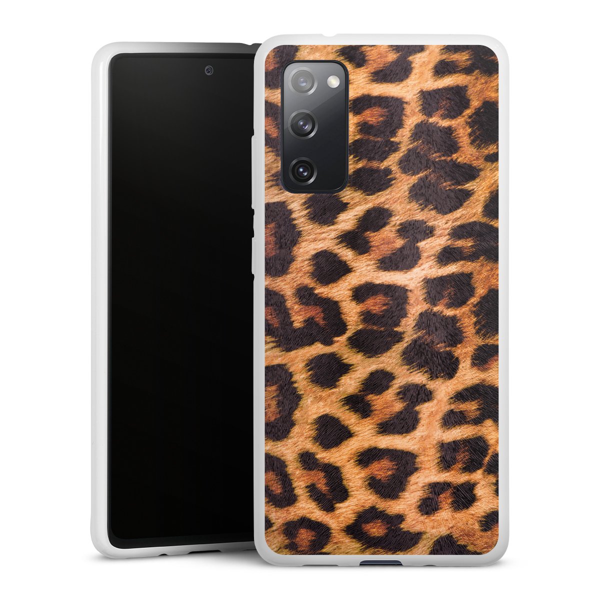 Galaxy S20 FE Handy Silikon Hülle Case weiß Handyhülle Animal Print Leopard Fur Silikon Case