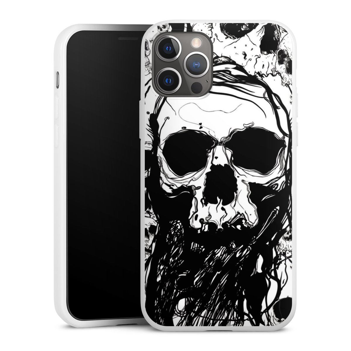 iPhone 12 Pro Handy Silikon Hülle Case weiß Handyhülle Totenkopf Halloween Silikon Case