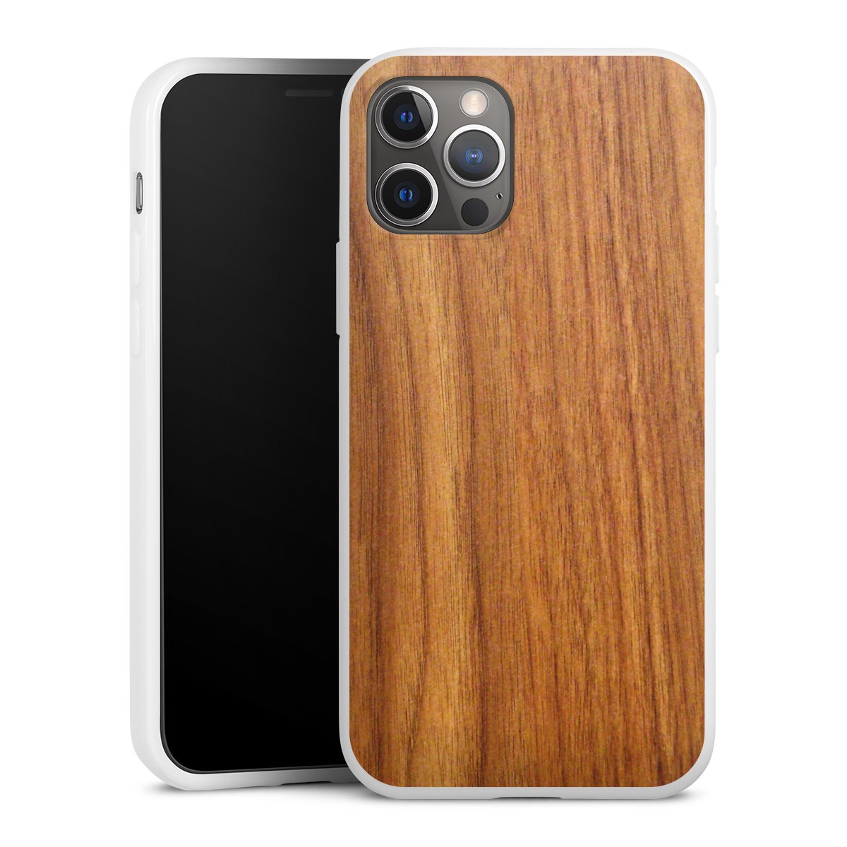 iPhone 12 Pro Handy Silikon Hülle Case weiß Handyhülle Wood Larch Wooden Look Silikon Case