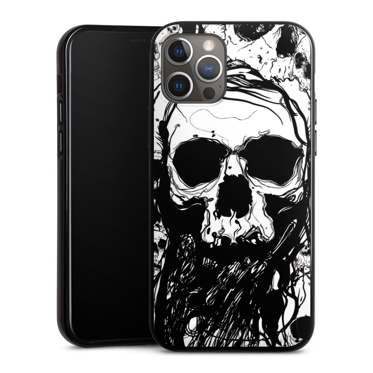 iPhone 12 Pro Handy Silikon Hülle Case schwarz Handyhülle Totenkopf Halloween