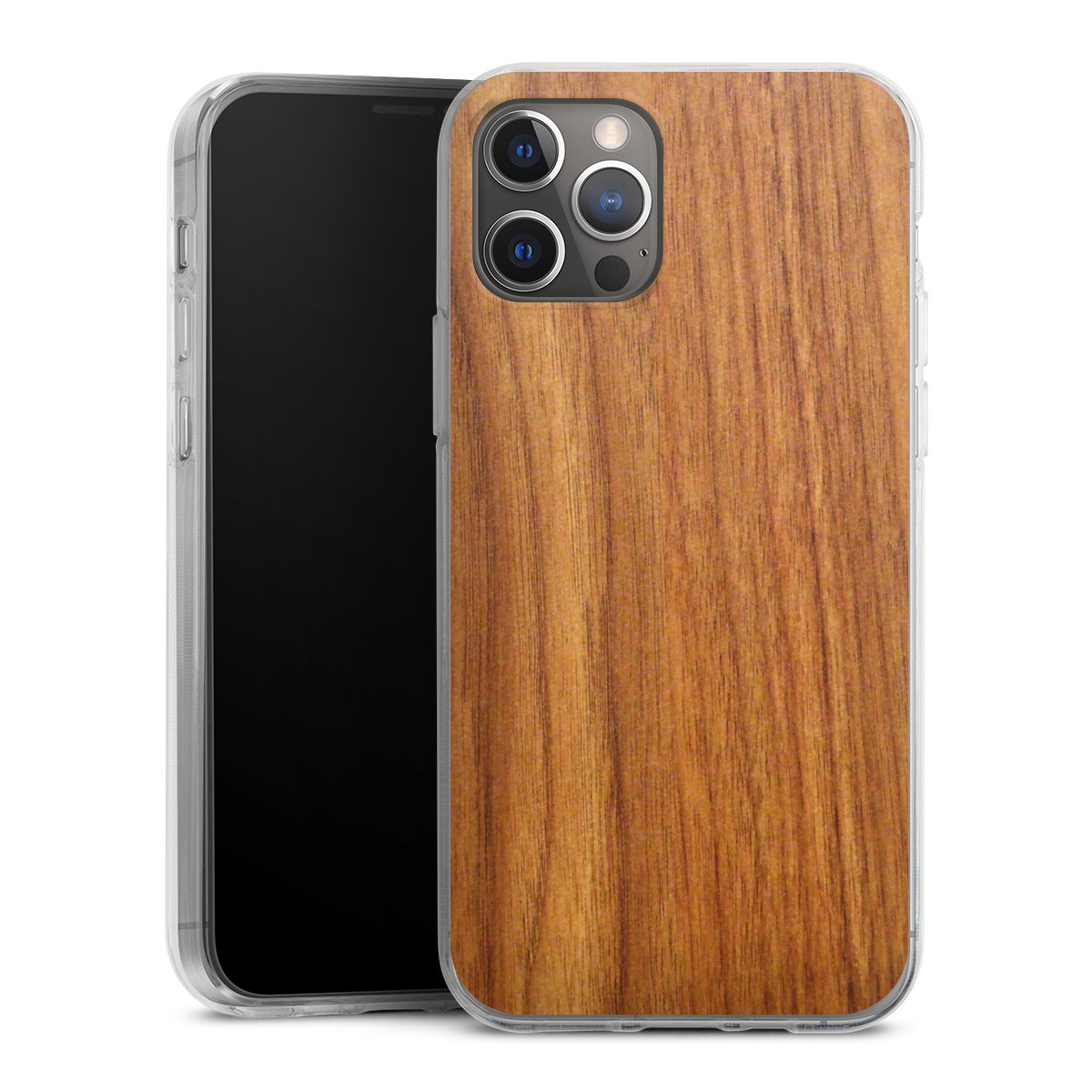 iPhone 12 Pro Handy Silikon Hülle Case transparent Handyhülle Wood Larch Wooden Look Silikon Case