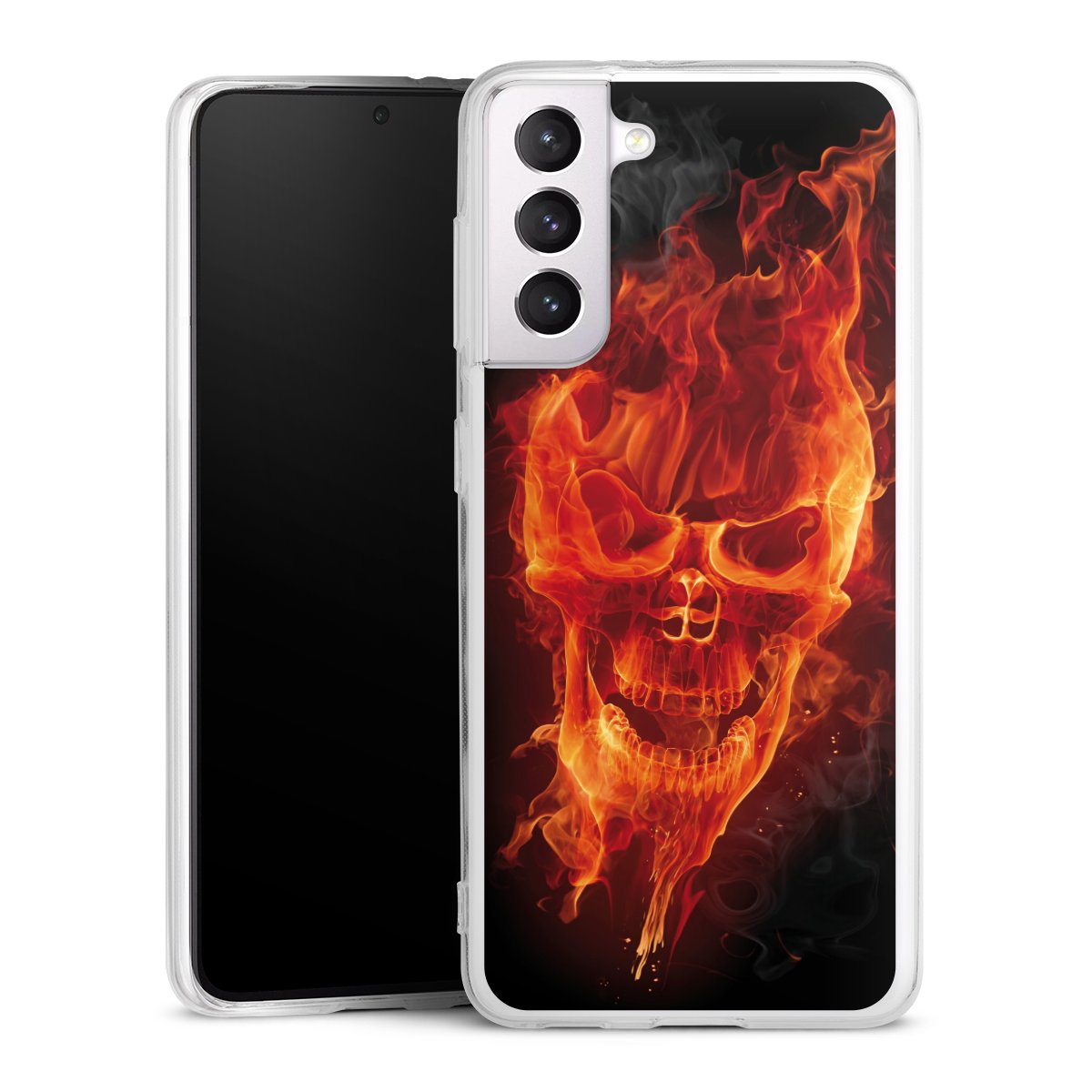 Galaxy S21 5G Handy Silikon Hülle Case transparent Handyhülle Totenkopf Skull Fire Silikon Case