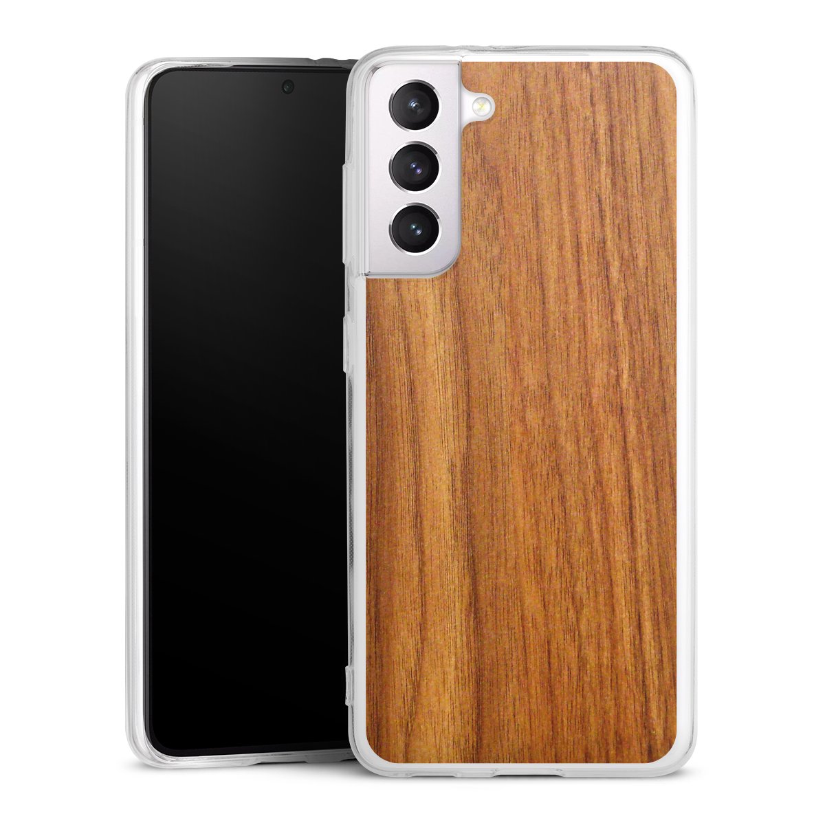 Galaxy S21 5G Handy Silikon Hülle Case transparent Handyhülle Wood Larch Wooden Look Silikon Case