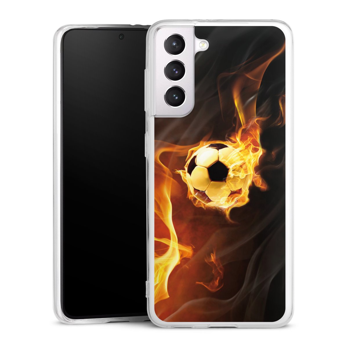 Galaxy S21 5G Handy Silikon Hülle Case transparent Handyhülle Ball Fire Soccer Silikon Case