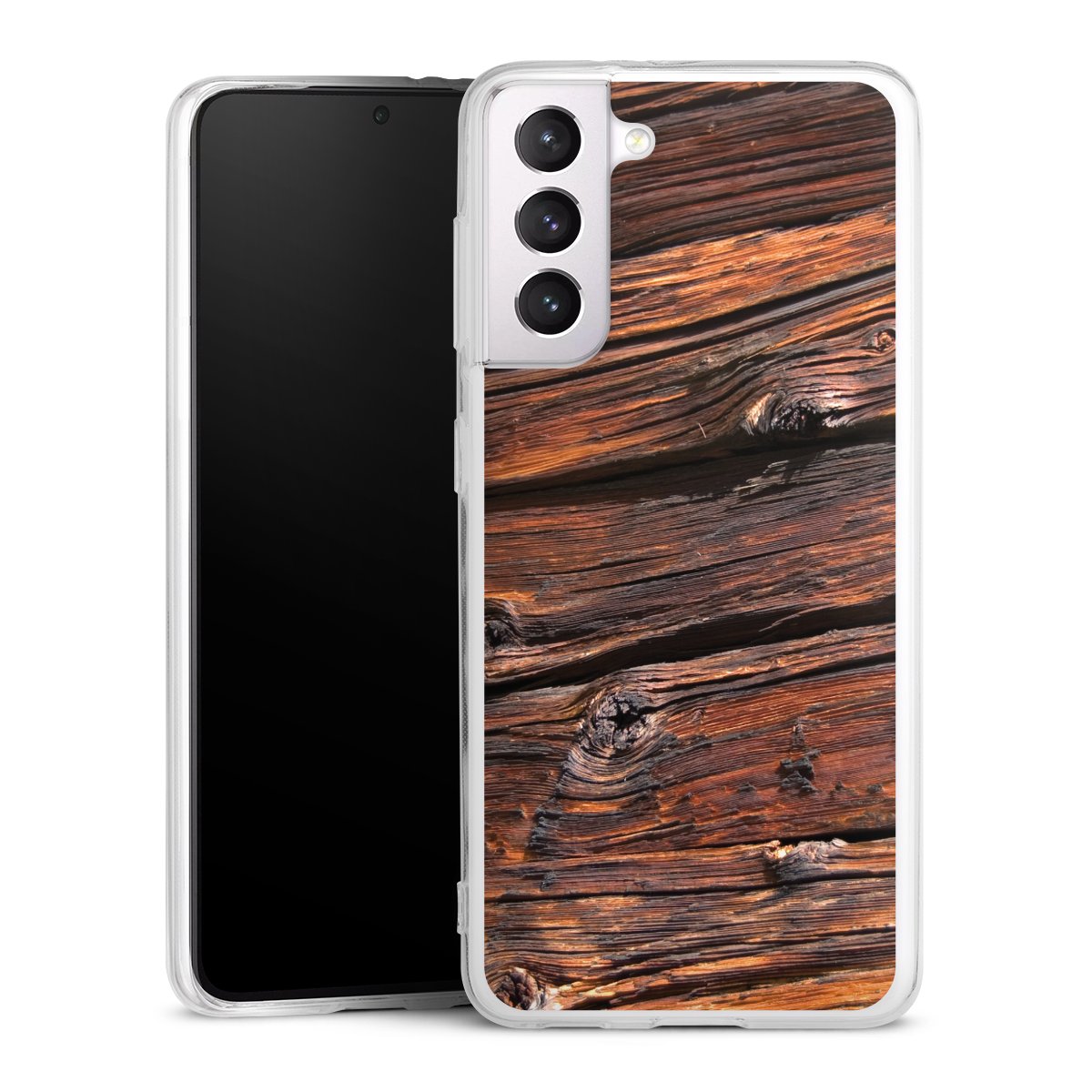 Galaxy S21 5G Handy Silikon Hülle Case transparent Handyhülle Beams Wooden Look Wood Silikon Case