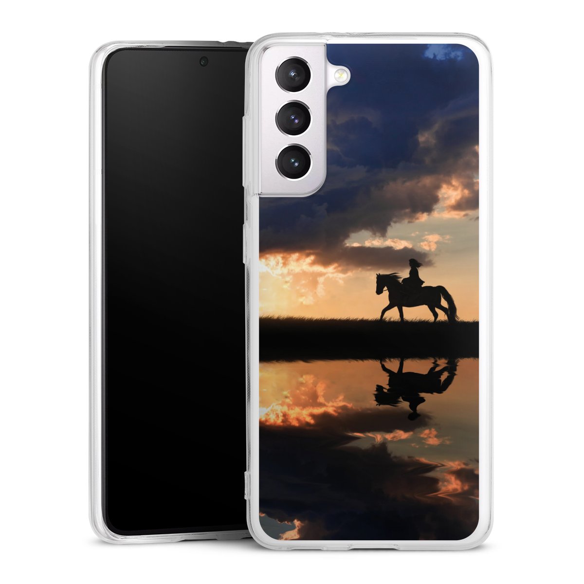 Galaxy S21 5G Handy Silikon Hülle Case transparent Handyhülle Horse Sunset Horseback Riding Silikon Case