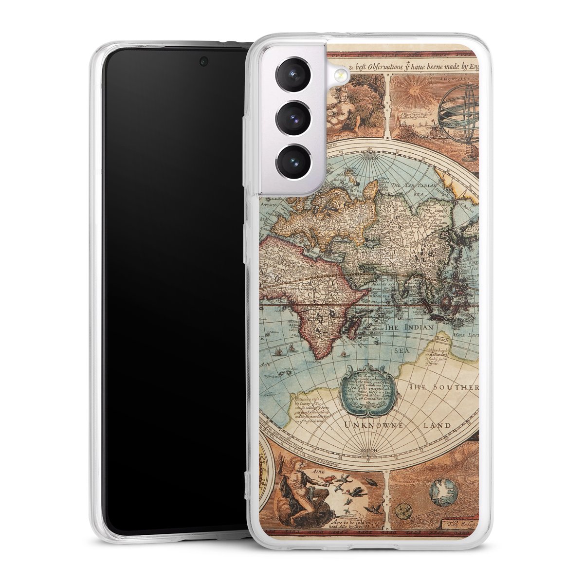 Galaxy S21 5G Handy Silikon Hülle Case transparent Handyhülle World Map Vintage Map Silikon Case