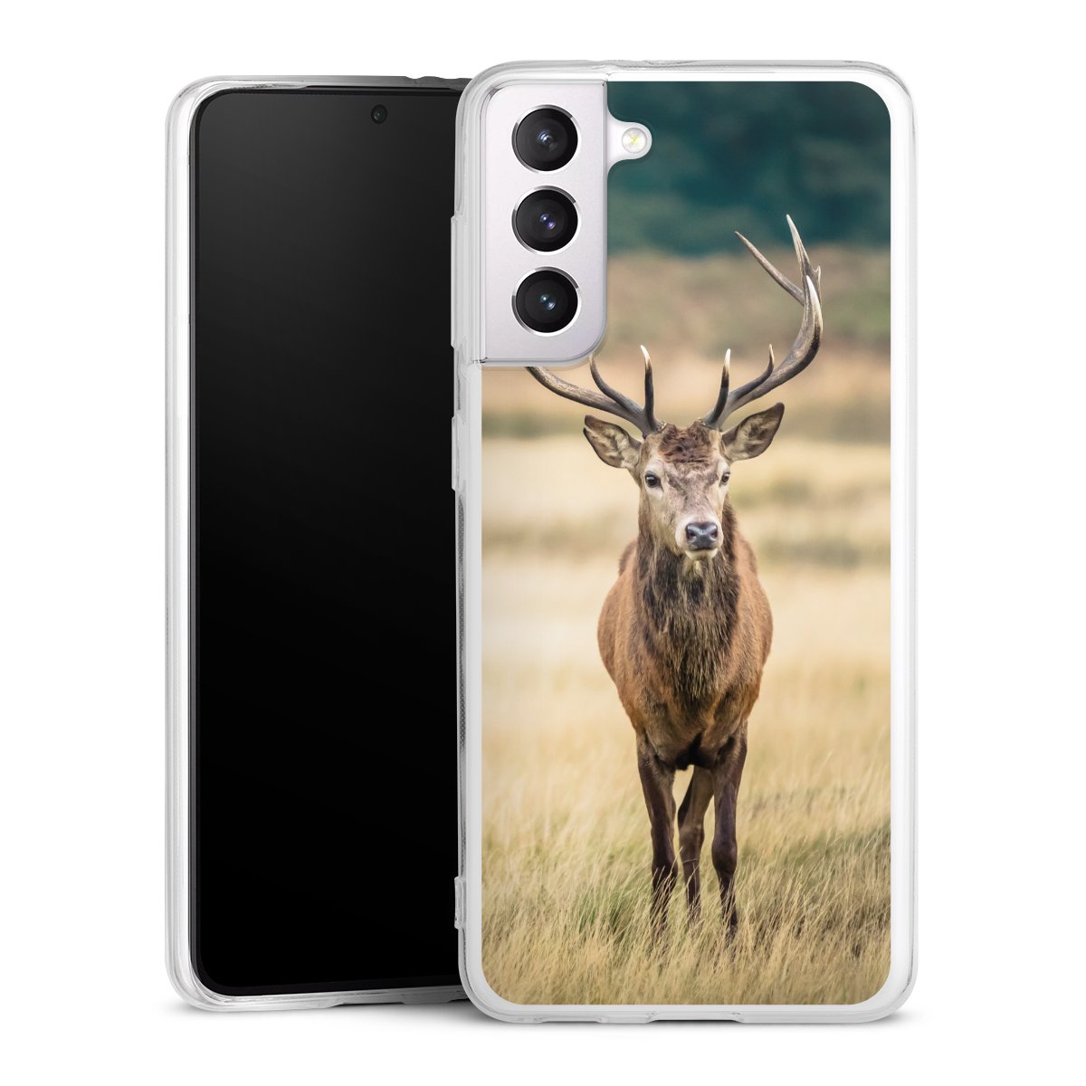 Galaxy S21 5G Handy Silikon Hülle Case transparent Handyhülle Deer Meadow Forrest Silikon Case