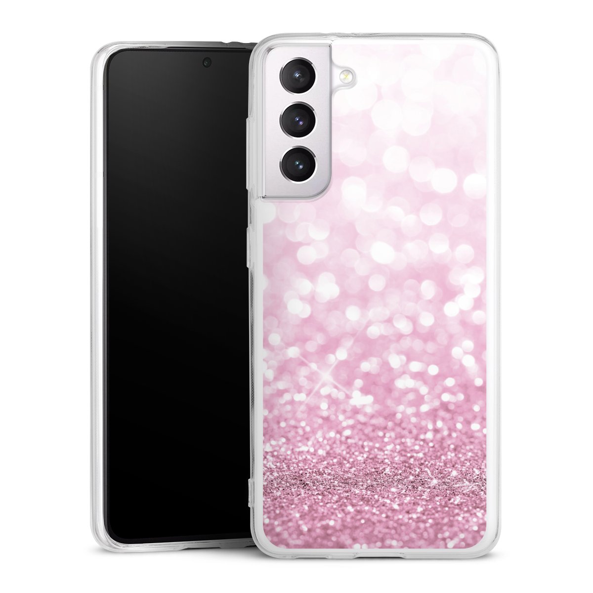 Galaxy S21 5G Handy Silikon Hülle Case transparent Handyhülle Glitzer Pink Shine Silikon Case