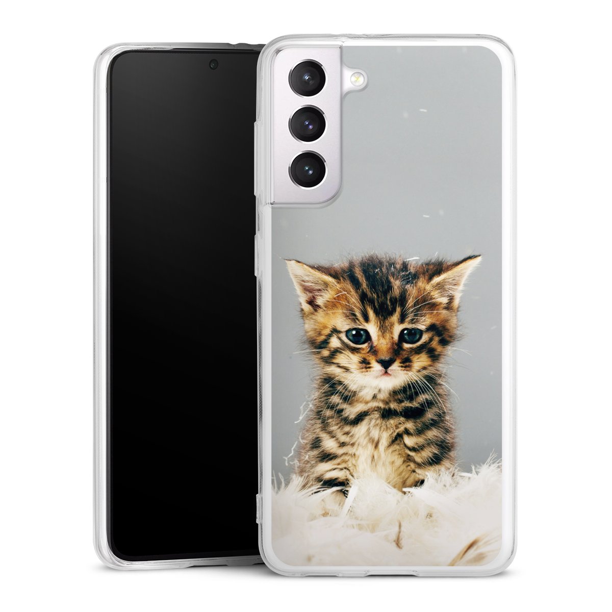 Galaxy S21 5G Handy Silikon Hülle Case transparent Handyhülle Cat Feather Pet Silikon Case