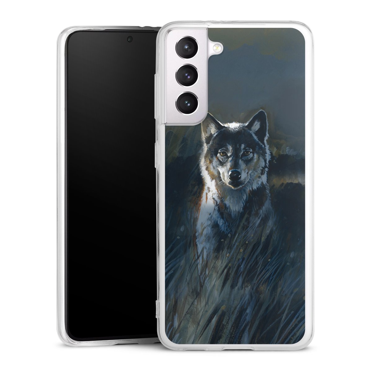 Galaxy S21 5G Handy Silikon Hülle Case transparent Handyhülle Nature Wolf Painting Silikon Case