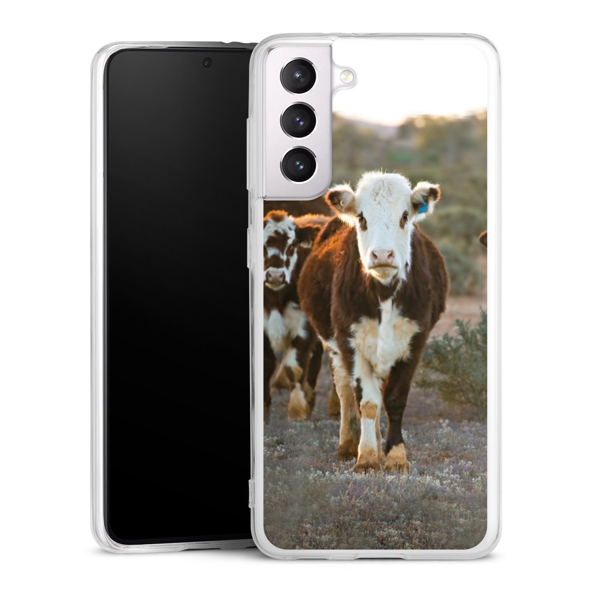 Galaxy S21 5G Handy Silikon Hülle Case transparent Handyhülle Cow Farmer Calf Silikon Case