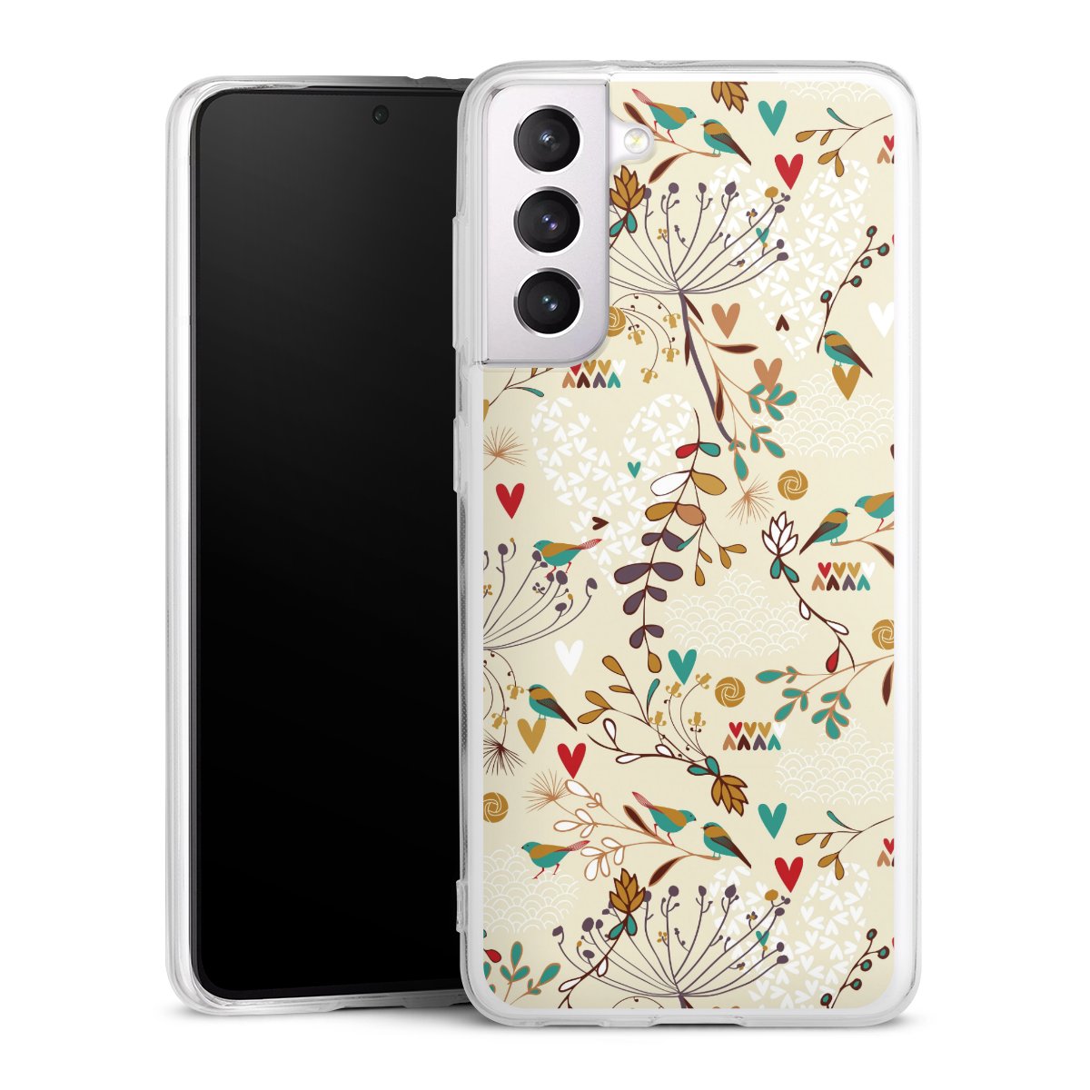 Galaxy S21 5G Handy Silikon Hülle Case transparent Handyhülle Bird Flowers Retro Silikon Case