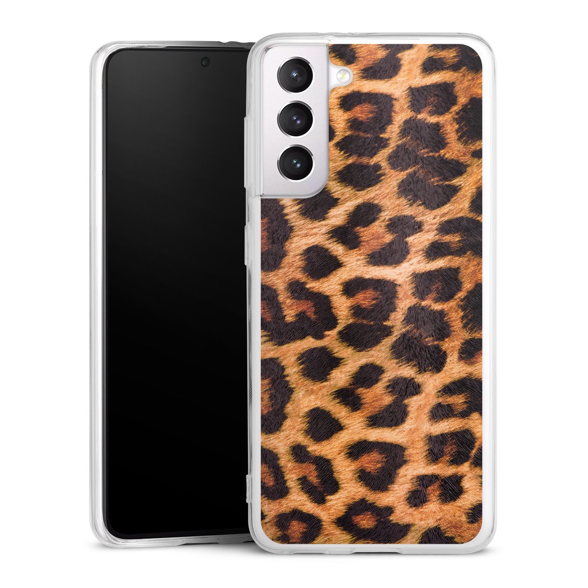 Galaxy S21 5G Handy Silikon Hülle Case transparent Handyhülle Animal Print Leopard Fur Silikon Case