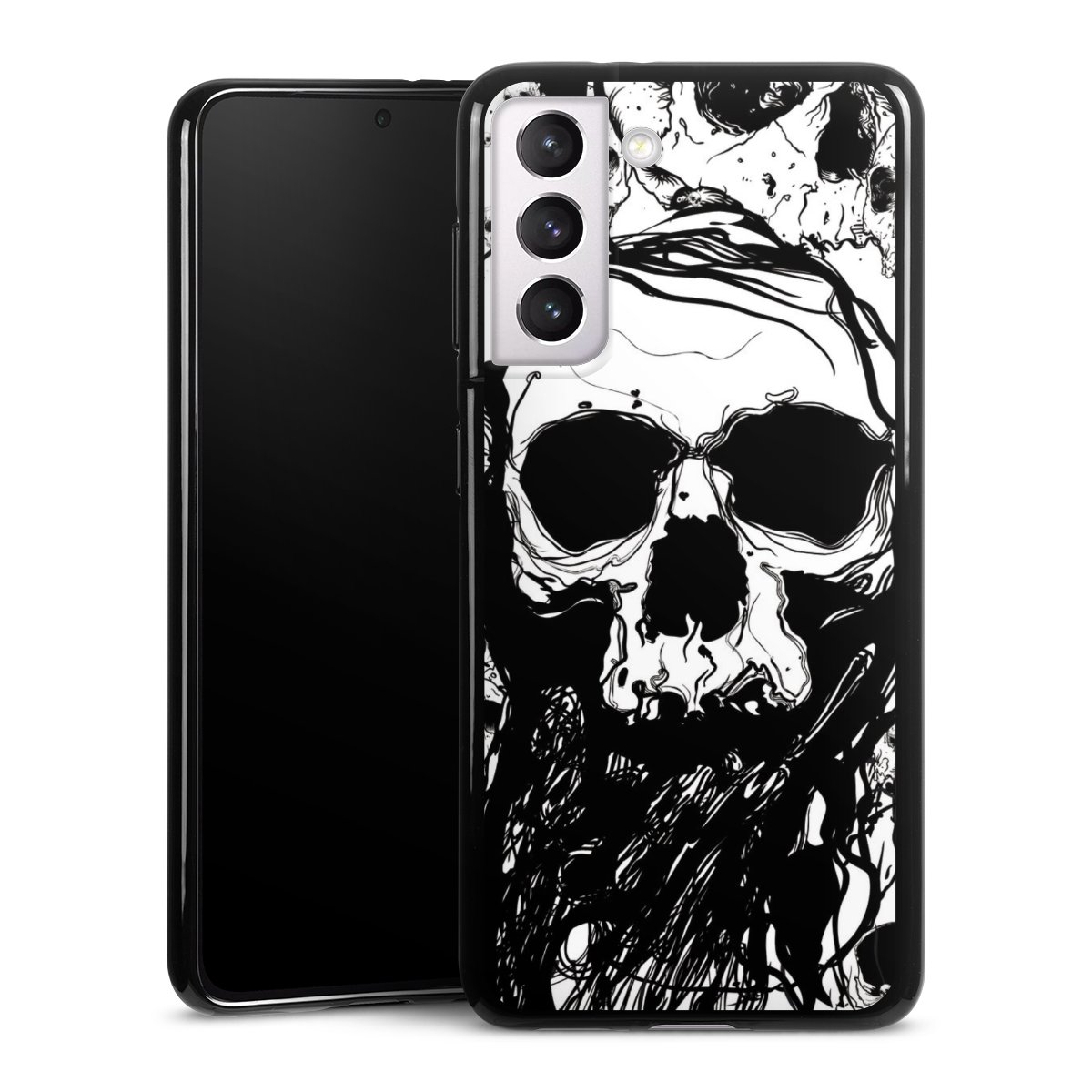 Galaxy S21 5G Handy Silikon Hülle Case schwarz Handyhülle Totenkopf Halloween