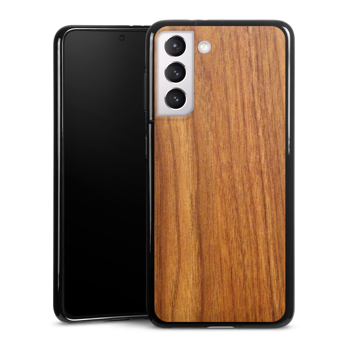 Galaxy S21 5G Handy Silikon Hülle Case schwarz Handyhülle Wood Larch Wooden Look