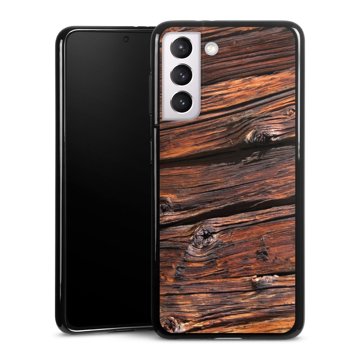 Galaxy S21 5G Handy Silikon Hülle Case schwarz Handyhülle Beams Wooden Look Wood