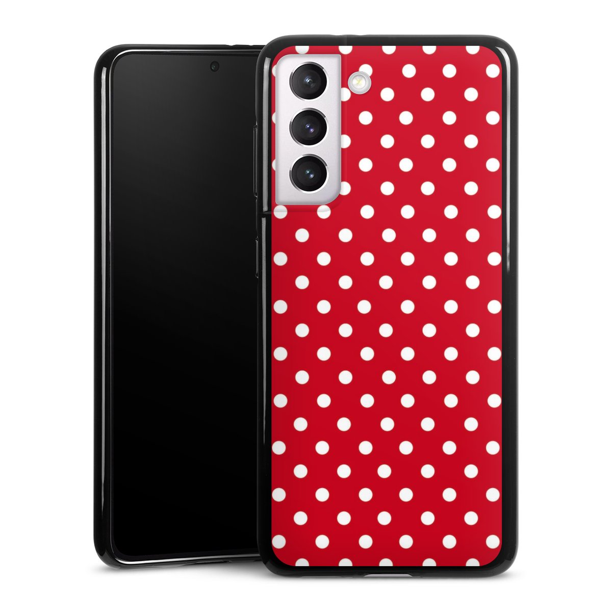 Galaxy S21 5G Handy Silikon Hülle Case schwarz Handyhülle Points Polka Dots Retro