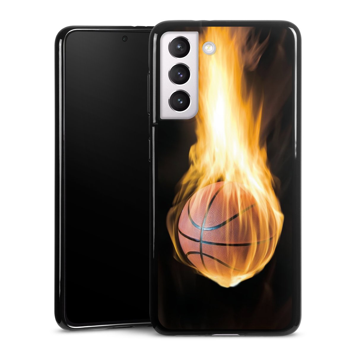 Galaxy S21 5G Handy Silikon Hülle Case schwarz Handyhülle Basketball Sports Fire