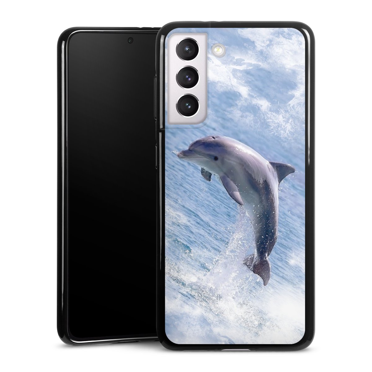 Galaxy S21 5G Handy Silikon Hülle Case schwarz Handyhülle Dolphin Ocean Wale