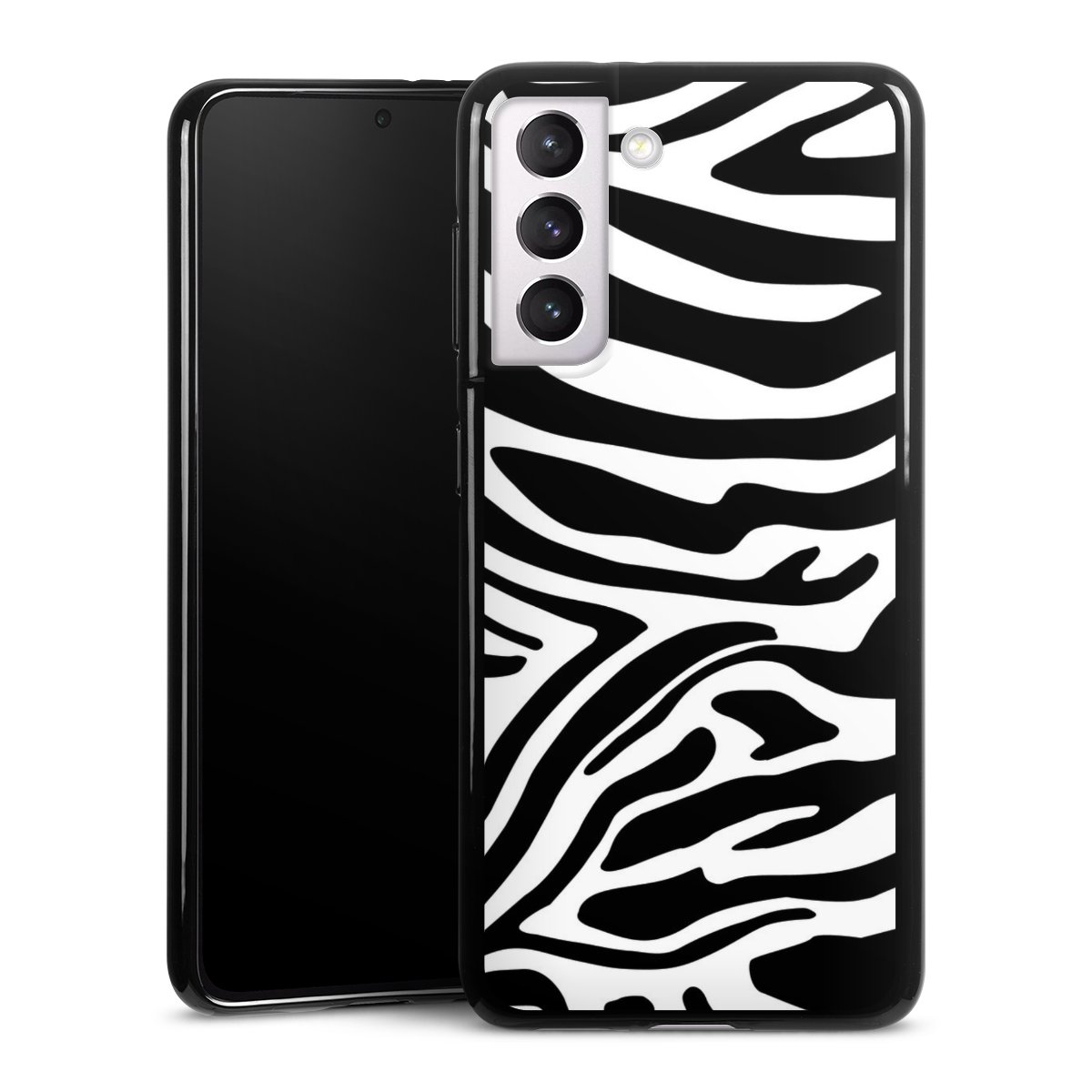 Galaxy S21 5G Handy Silikon Hülle Case schwarz Handyhülle Zebra Animal Look Animal Print