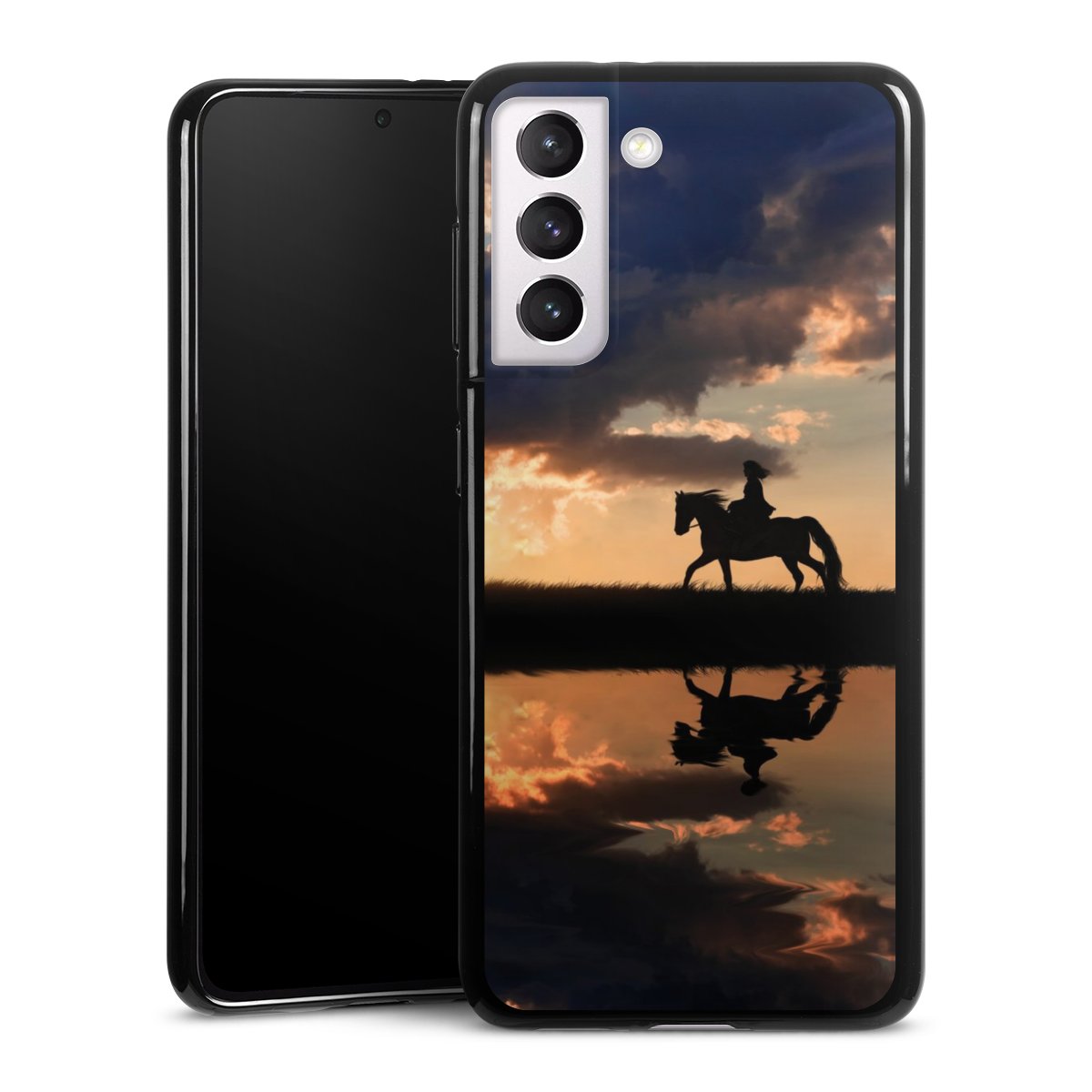 Galaxy S21 5G Handy Silikon Hülle Case schwarz Handyhülle Horse Sunset Horseback Riding