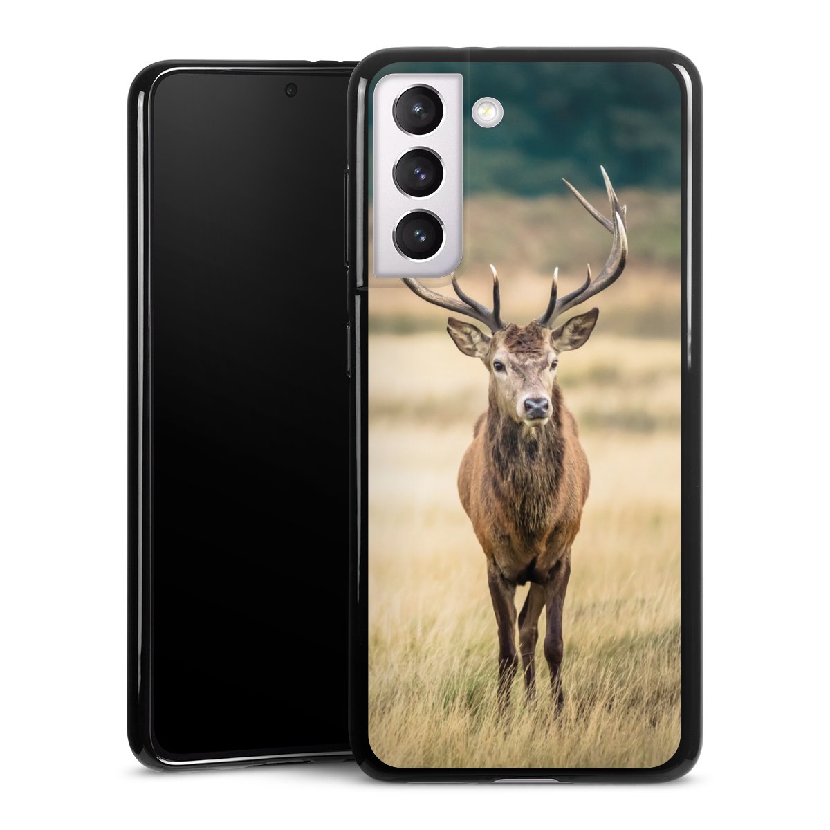 Galaxy S21 5G Handy Silikon Hülle Case schwarz Handyhülle Deer Meadow Forrest