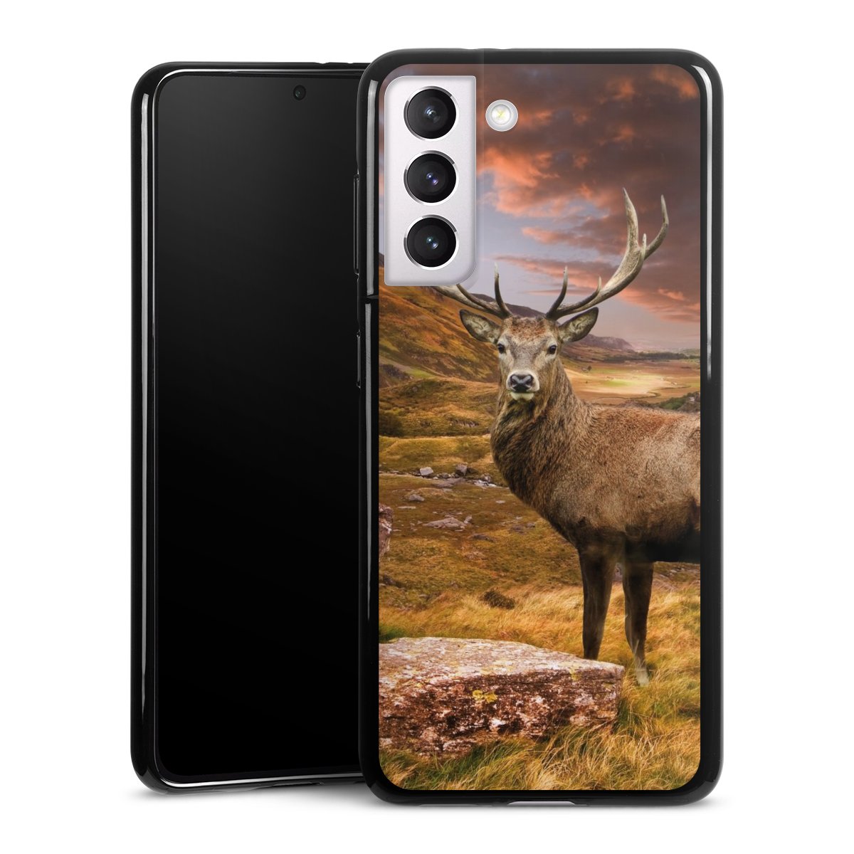 Galaxy S21 5G Handy Silikon Hülle Case schwarz Handyhülle Meadow Mountain Deer