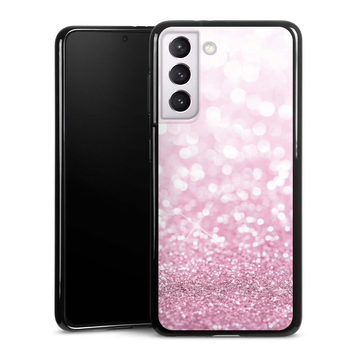 Galaxy S21 5G Handy Silikon Hülle Case schwarz Handyhülle Glitzer Pink Shine