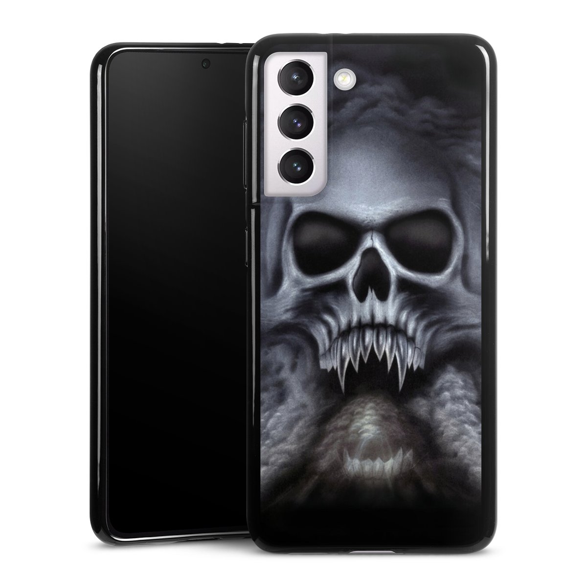 Galaxy S21 5G Handy Silikon Hülle Case schwarz Handyhülle Totenkopf Skull