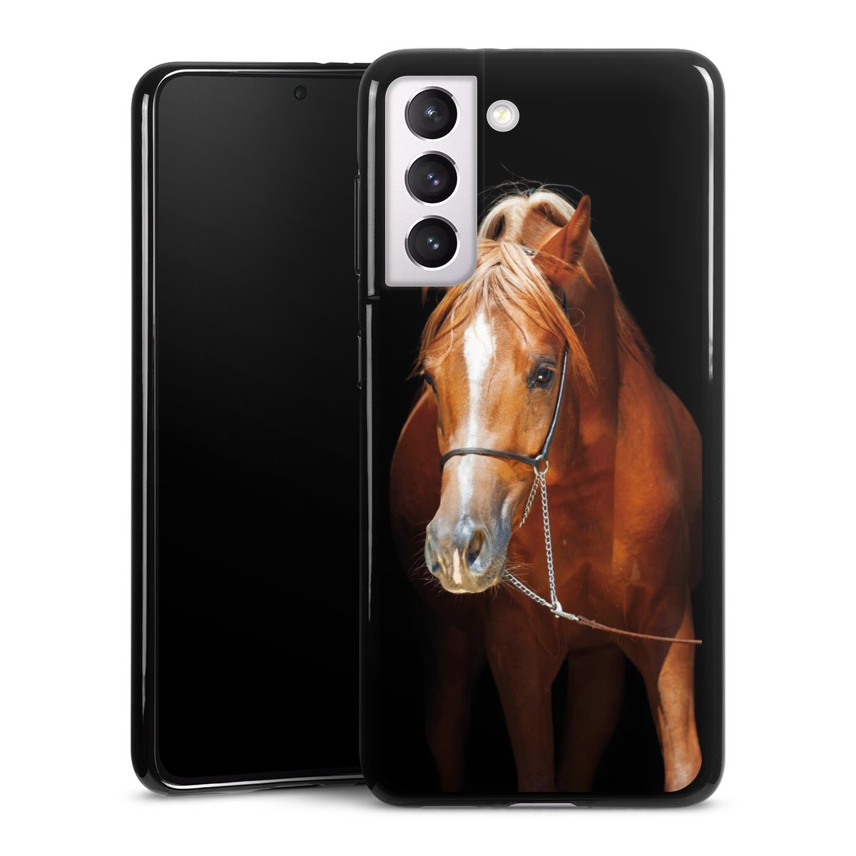 Galaxy S21 5G Handy Silikon Hülle Case schwarz Handyhülle Mare Horse Hobby