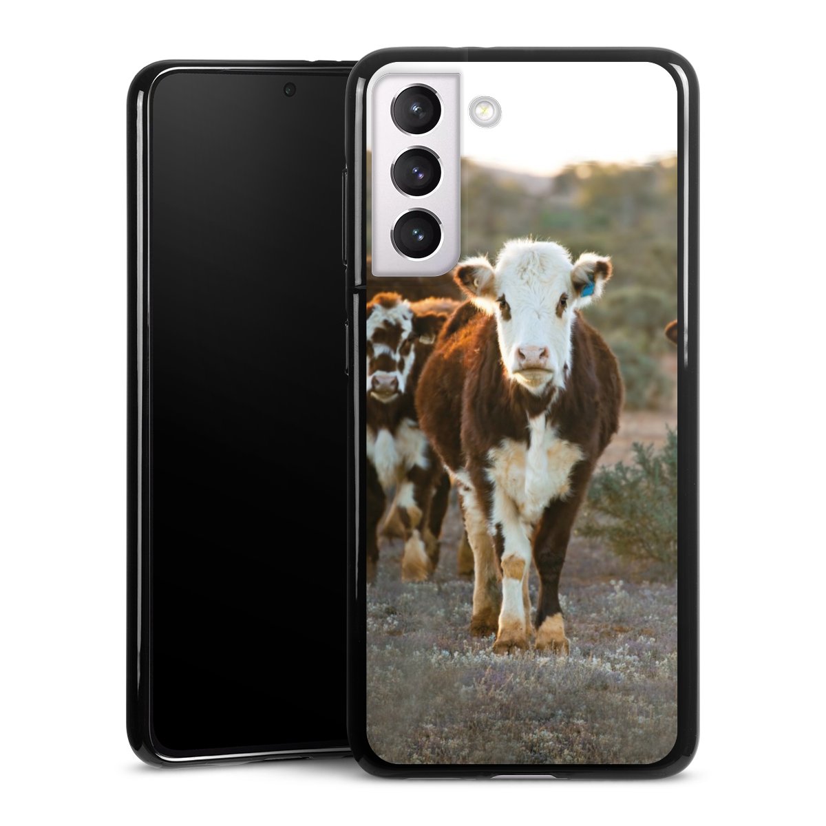 Galaxy S21 5G Handy Silikon Hülle Case schwarz Handyhülle Cow Farmer Calf