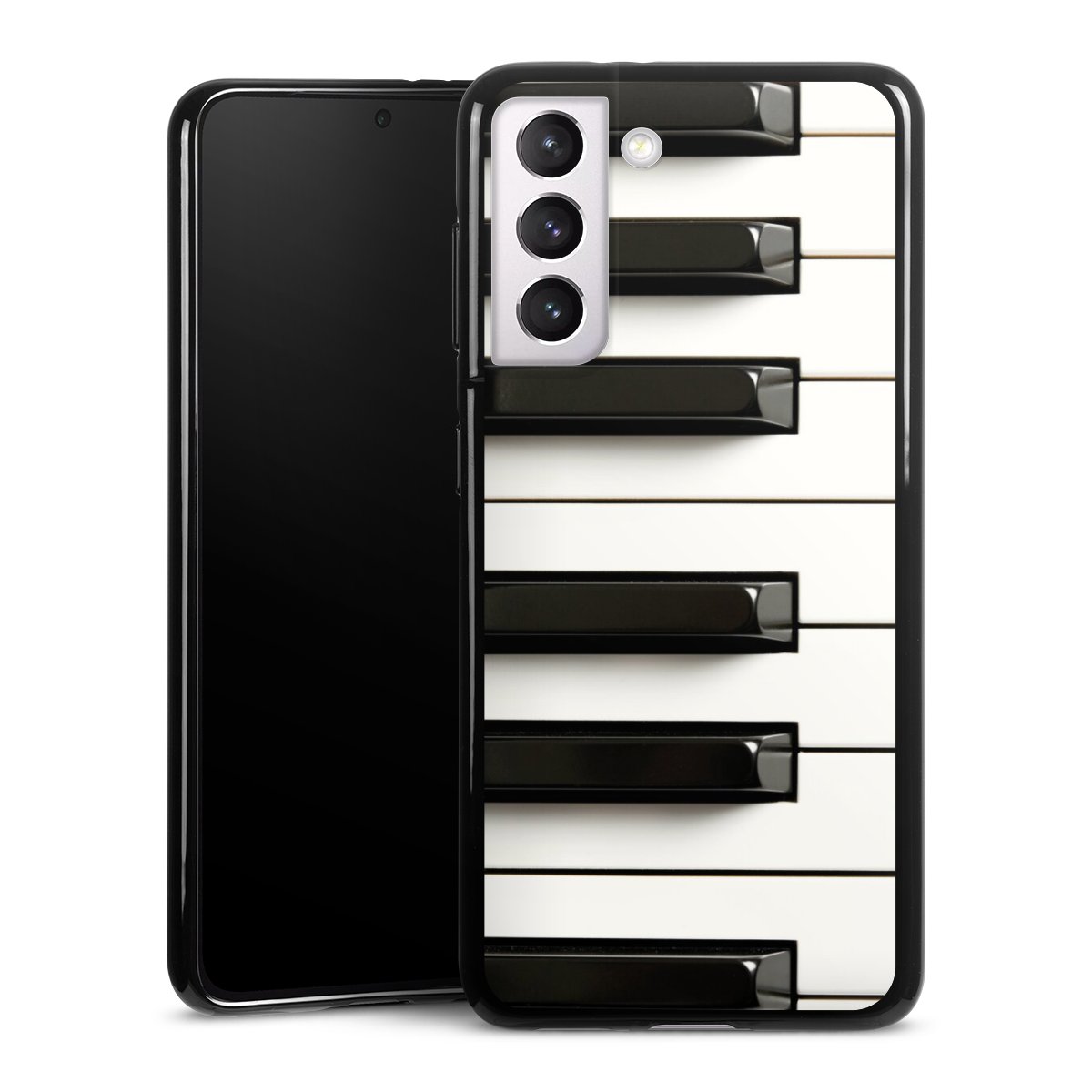 Galaxy S21 5G Handy Silikon Hülle Case schwarz Handyhülle Klavier Piano Music