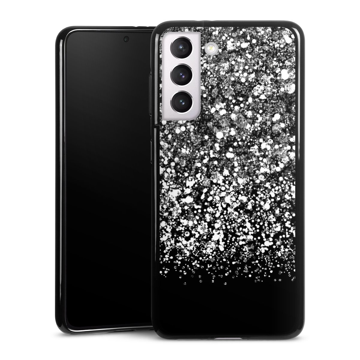 Galaxy S21 5G Handy Silikon Hülle Case schwarz Handyhülle Glitzer Snowflake Muster