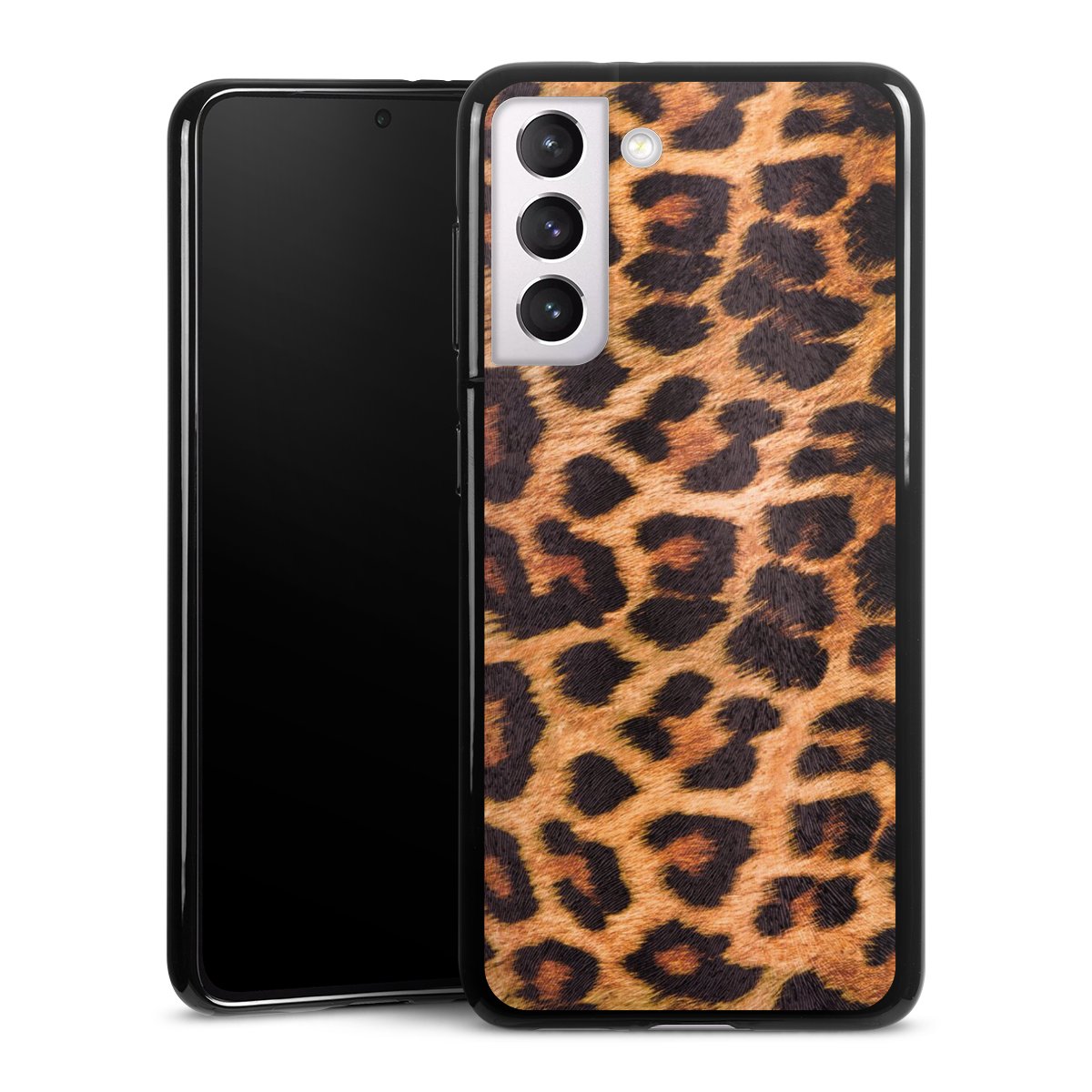 Galaxy S21 5G Handy Silikon Hülle Case schwarz Handyhülle Animal Print Leopard Fur