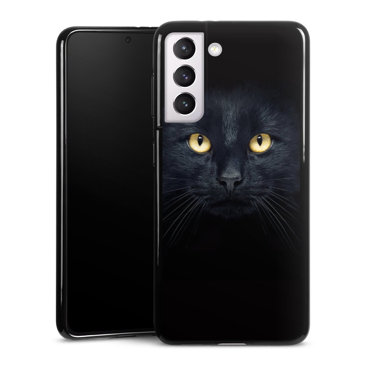 Galaxy S21 5G Handy Silikon Hülle Case schwarz Handyhülle Eye Cat Black