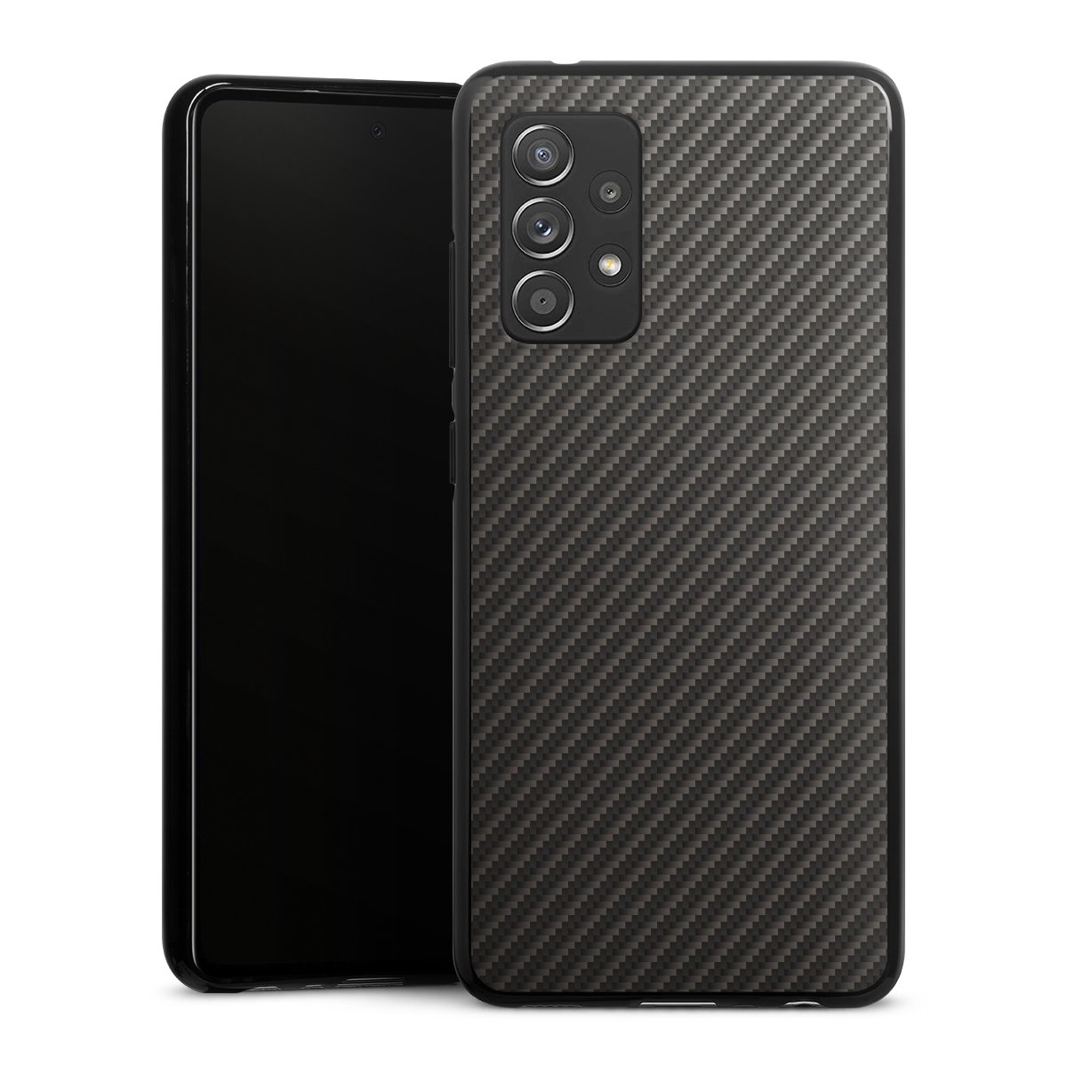 Galaxy A52 Handy Silikon Hülle Case schwarz Handyhülle Metallic Look Carbon Muster