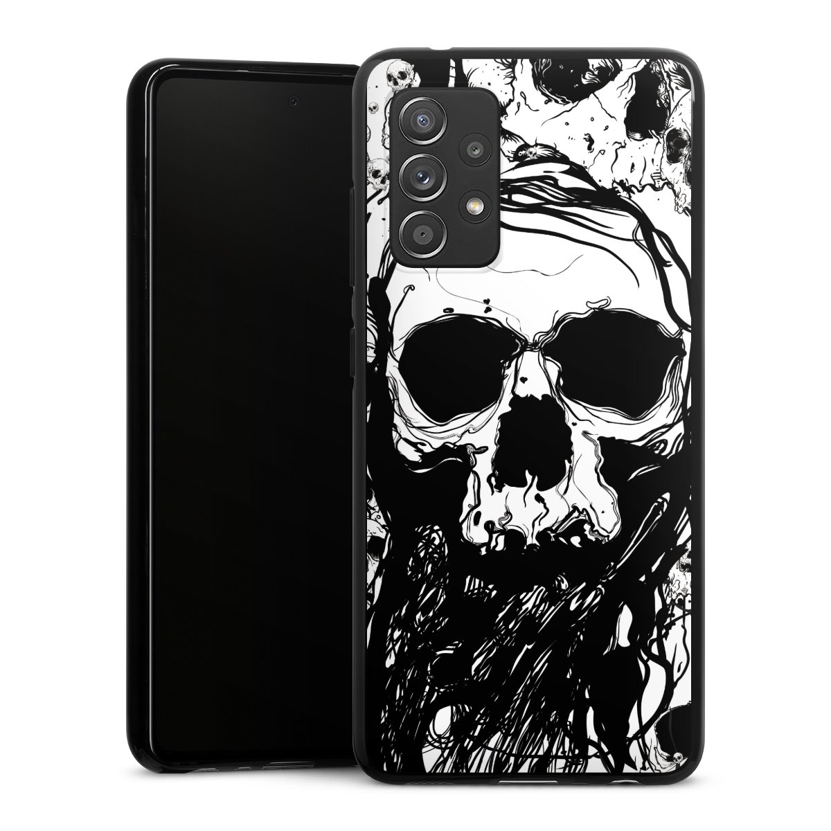 Galaxy A52 Handy Silikon Hülle Case schwarz Handyhülle Totenkopf Halloween