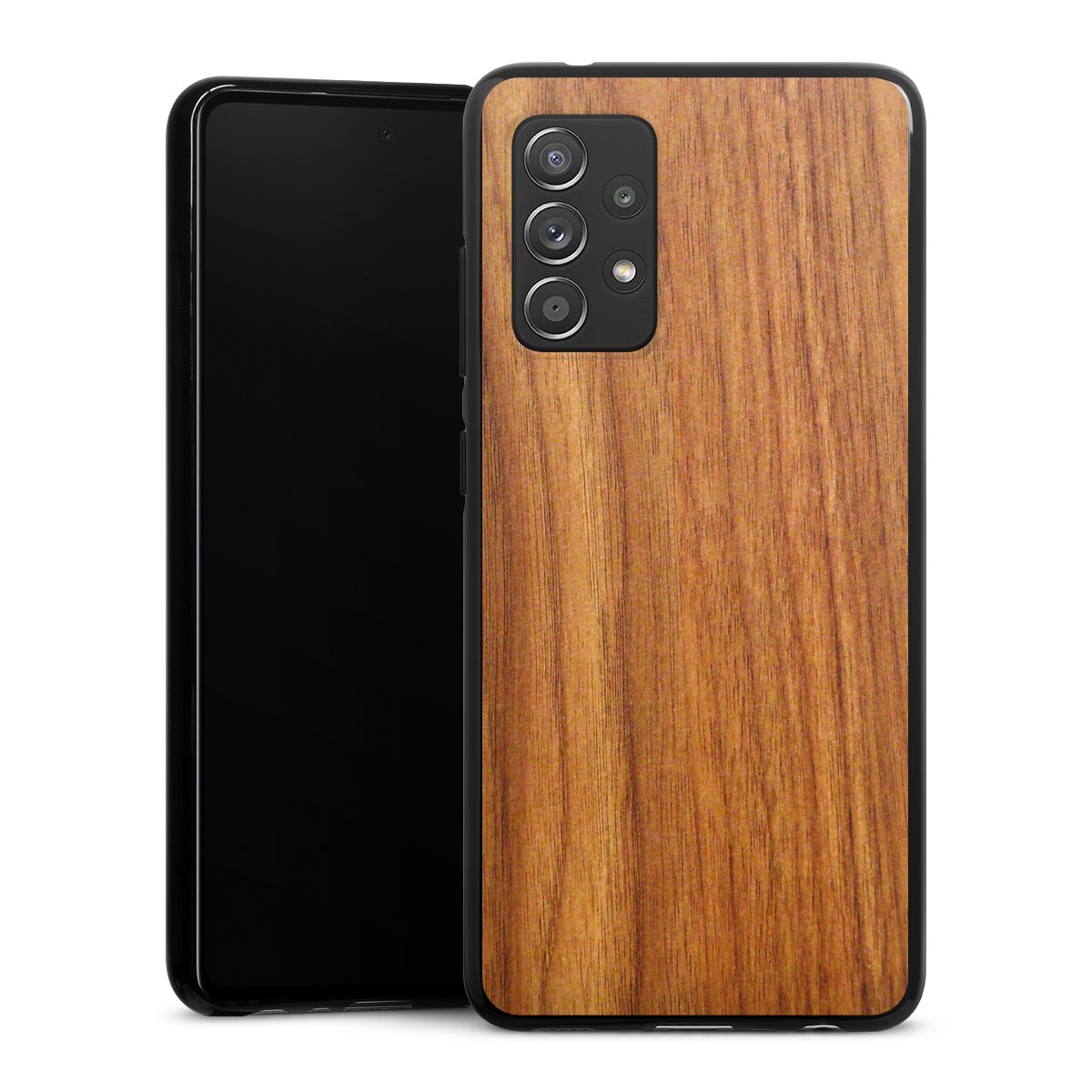 Galaxy A52 Handy Silikon Hülle Case schwarz Handyhülle Wood Larch Wooden Look