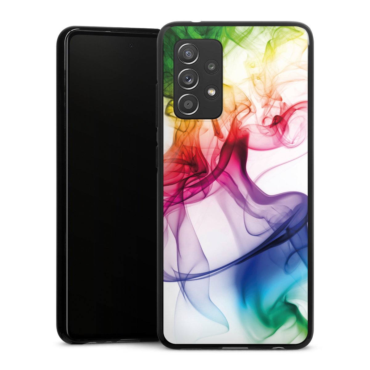 Galaxy A52 Handy Silikon Hülle Case schwarz Handyhülle Water Colour Rainbow