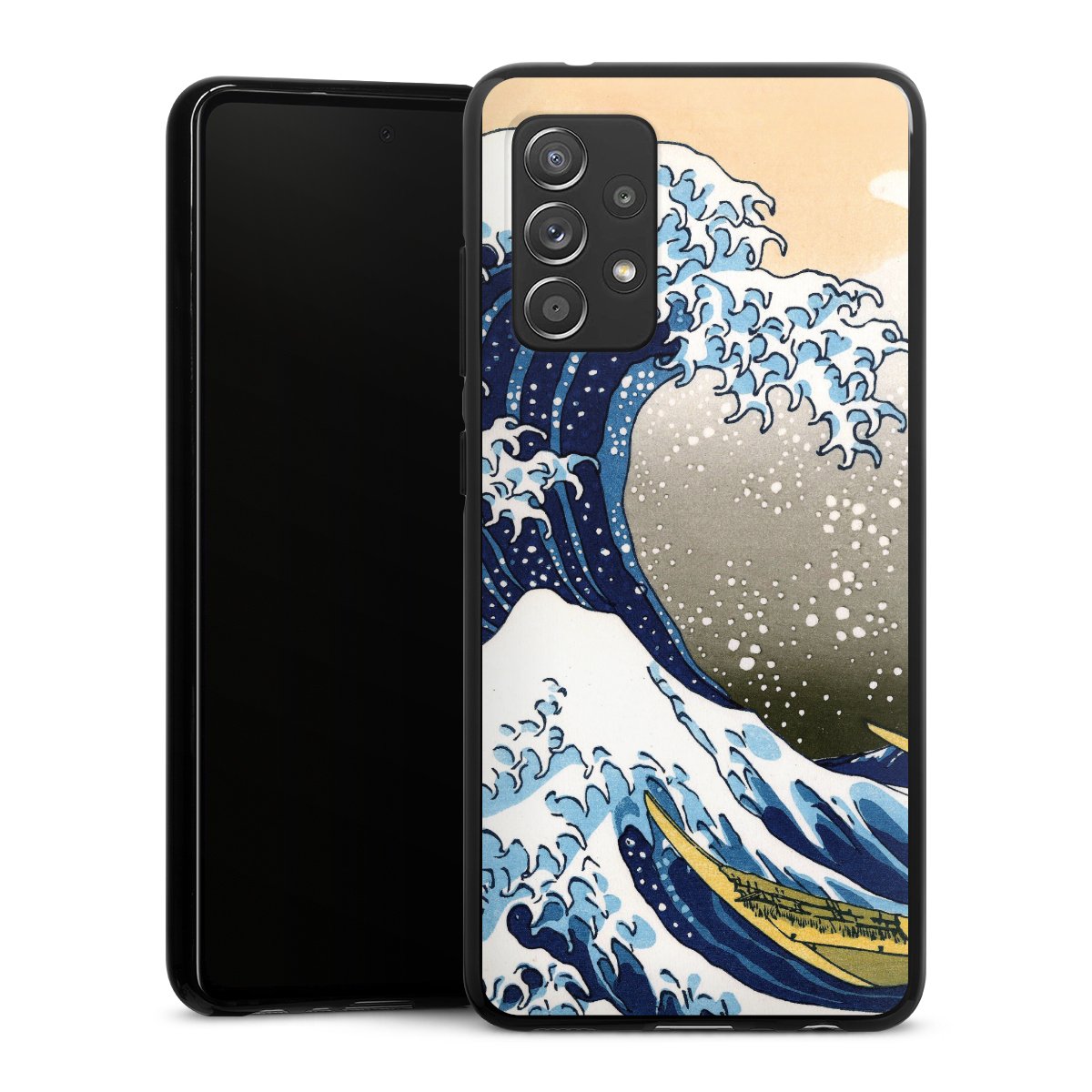 Galaxy A52 Handy Silikon Hülle Case schwarz Handyhülle Kunst Katsushika Hokusai Die Große Welle Vor Kanagawa