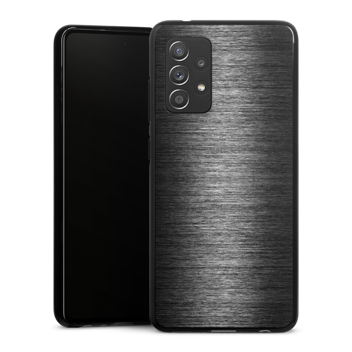 Galaxy A52 Handy Silikon Hülle Case schwarz Handyhülle Metallic Look Anthracite Metal