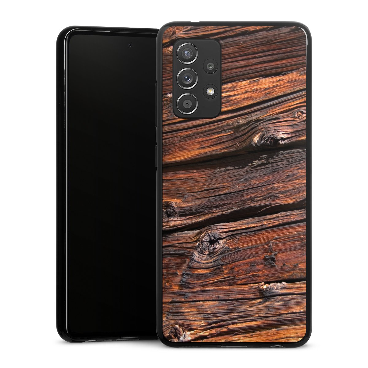 Galaxy A52 Handy Silikon Hülle Case schwarz Handyhülle Beams Wooden Look Wood